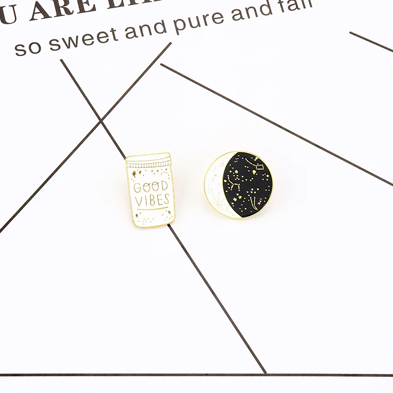 2 шт./компл. черная белая брошь в виде созвездия Луны с изображением героев