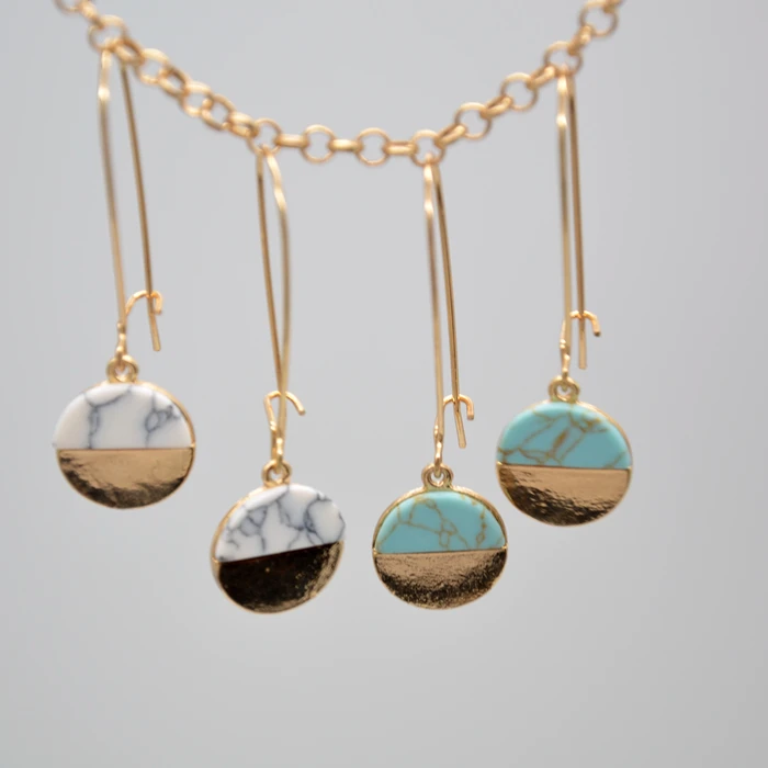 Серьги-подвески женские полукруглые из искусственного мрамора | Украшения и