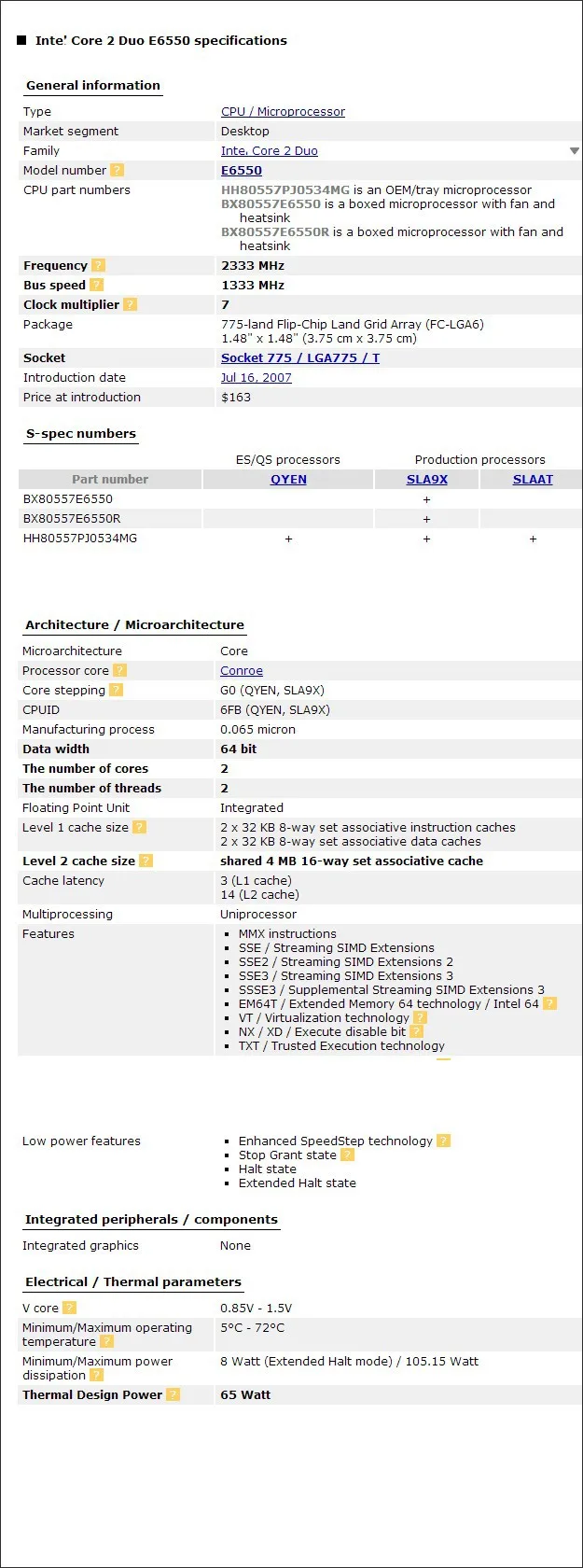Процессор Intel Core 2 Duo E6550 cpu(2,33 ГГц/4 м/1333 ГГц) Socket 775