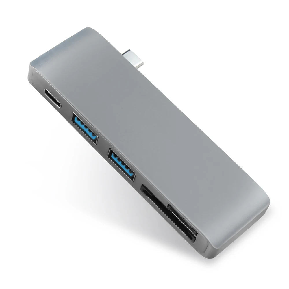 Grey 5 в 1 USB-C адаптер с 2 USB 3,0 портами Micro SD устройство для чтения памяти type-C USB 3,0 концентратор для нового Macbook Pro Air A1932/retina 12 - Цвет: Grey