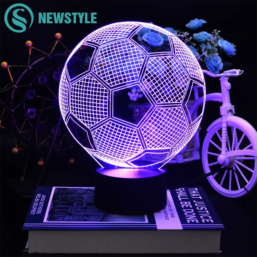3D Футбол светильник светодиодный ночник сенсорный выключатель RGB Новинка огни 7 цветов настольные лампы