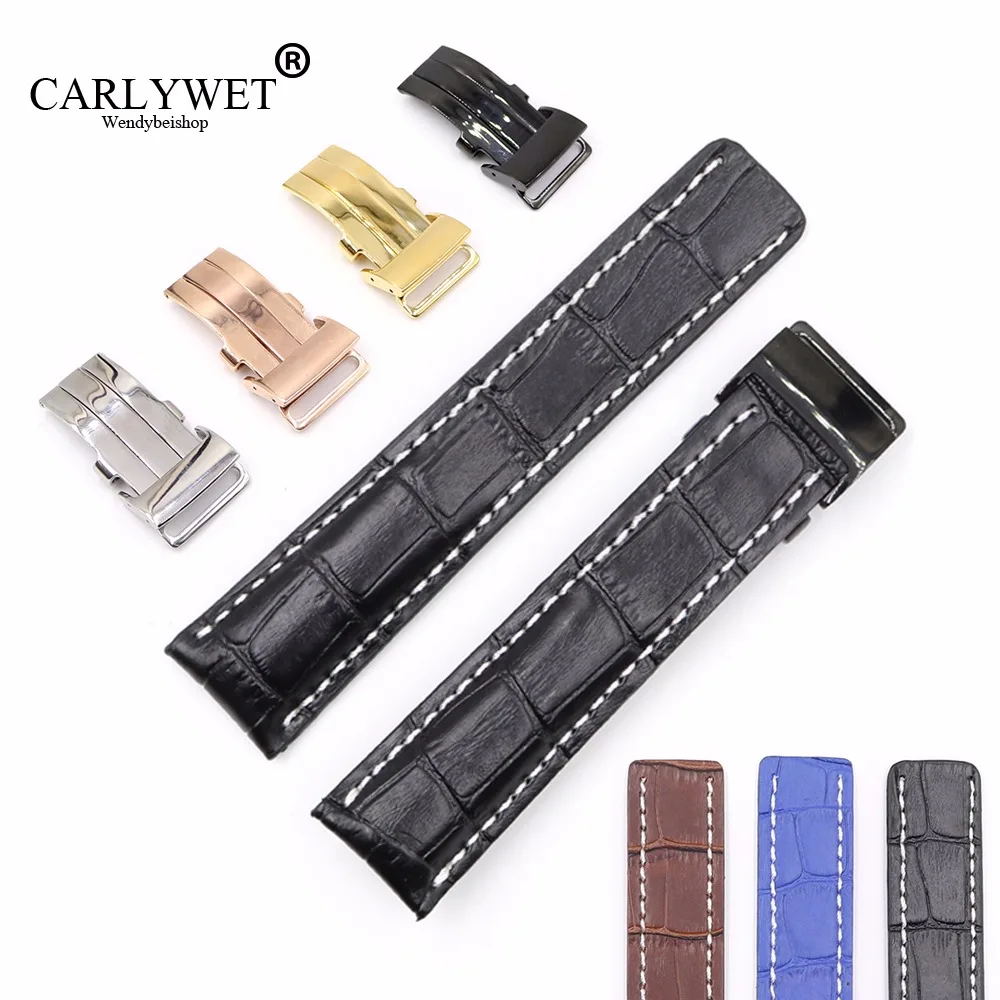 Ремешок CARLYWET из натуральной воловьей кожи для наручных часов сменный Браслет с