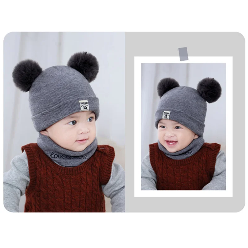 2018 детская шапка с помпонами для новорожденных мальчиков и девочек зимняя теплая