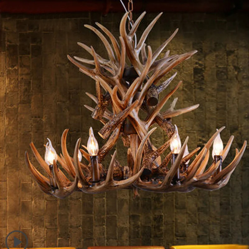 Европейский кантри кулон голова оленя лампа Смола винтажные светильники