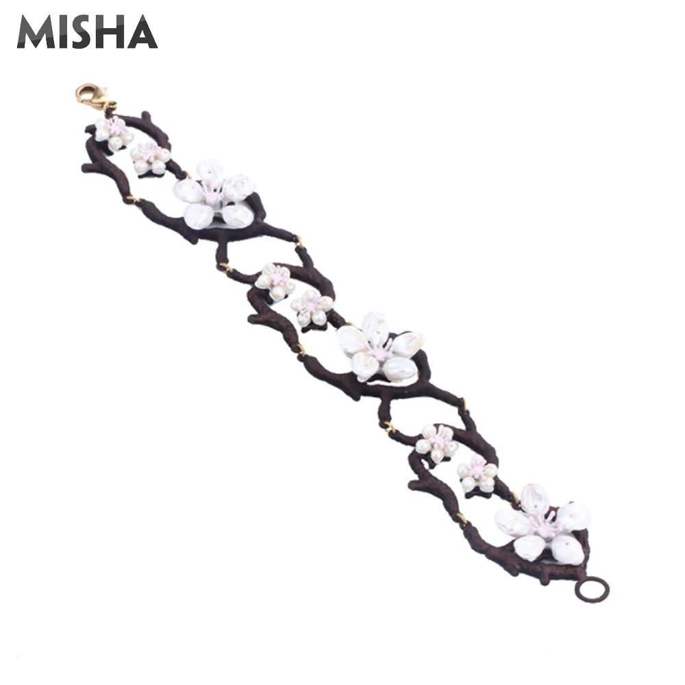 

MISHA натуральный жемчуг браслет ювелирные изделия для женщин Асимметричный жемчуг сливы ветки дерева модные браслеты для женщин жемчужный б...