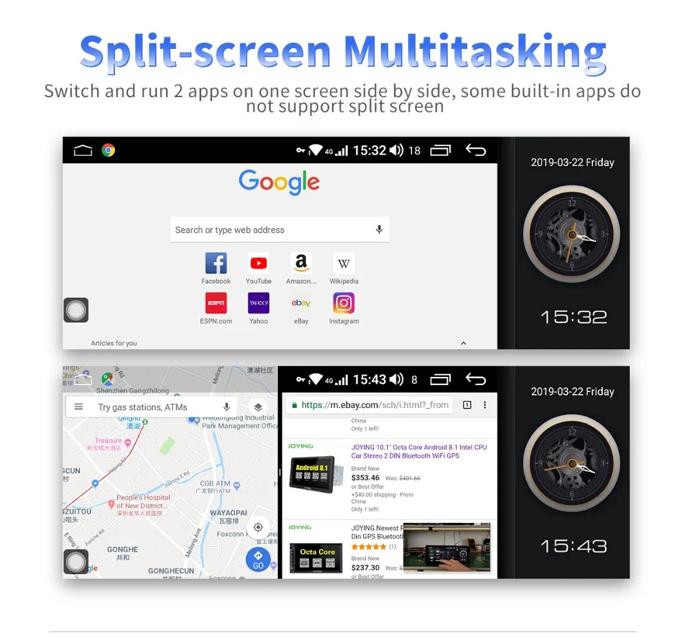 Радуясь Android 8,1 one din 10,25 дюймов IPS1280* 480 экран 4 Гб+ 64 Гб Восьмиядерный универсальное головное устройство Авторадио gps поддержка 4G wifi BT