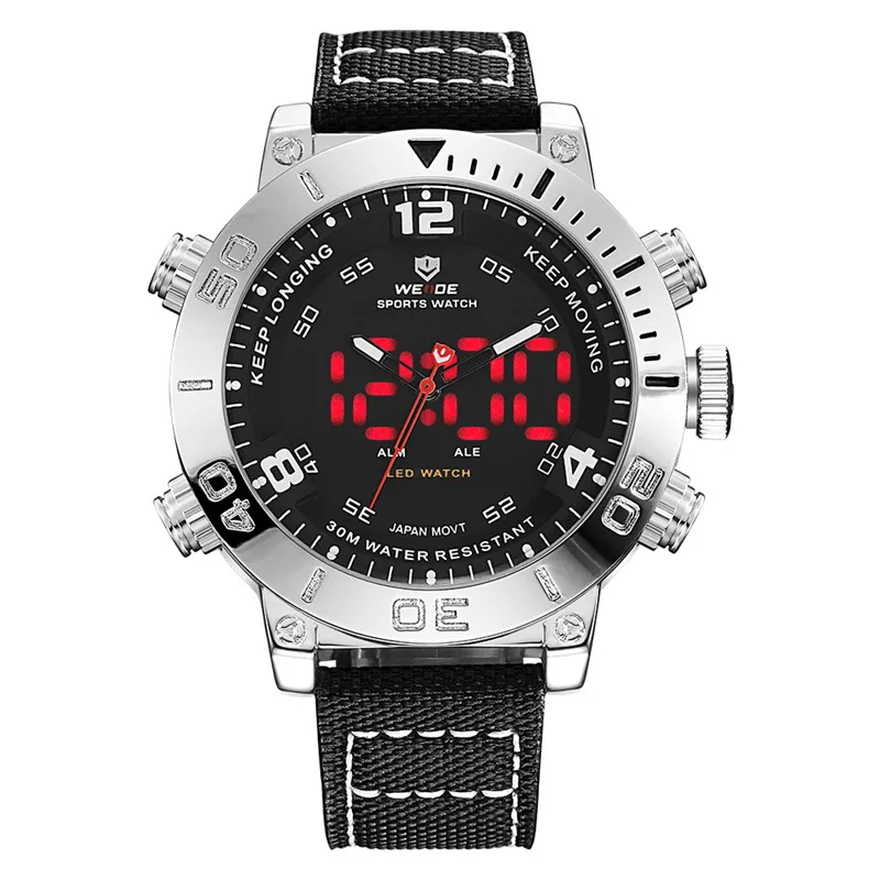 WEIDE Топы Роскошные Цифровые Армейские Электронные Часы Мужчин Задняя Подсветка Двойной Дисплей Камуфляж Будильник Нейлоновый Ремешок Светодиодный Дисплей Спортивные Наручные Мужские Водонепроницаемые Часы - Цвет: Black White