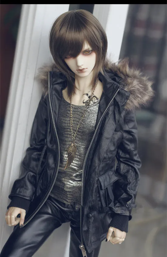 1/3 BJD SD17 черное кожаное пальто с меховым воротником шапка мотор кожаная куртка