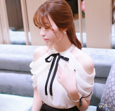 2015 Летняя женская сексуальная рубашка Водолазка белая блузка с бантом женские