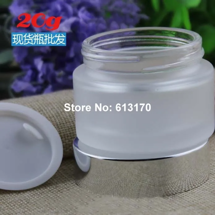 

HIgh grade 20ml 20g Glass empty cream Jar with Silver lid cosmetic packing Container frosted Clear refillable jars 10pc/lot