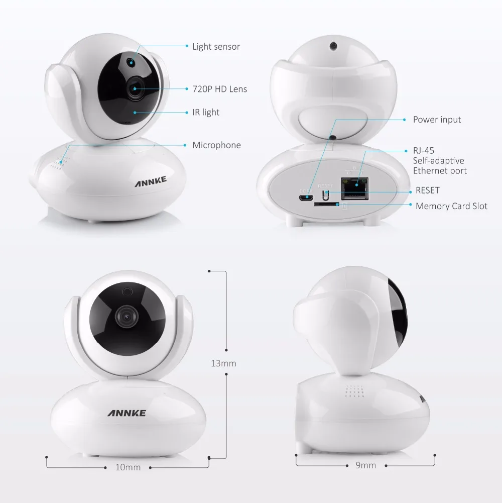 Беспроводная умная камера видеонаблюдения ANNKE Mini HD 720 P 1.0мп IP для помещения Wi Fi