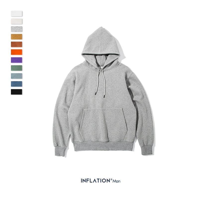 Grey INFLATION AW мужские толстовки с капюшоном из плотного флиса толстовки в стиле хип-хоп 11 цветов однотонные толстовки из плотного Бархата Зимние мужские толстовки 167w17 - Цвет: Grey