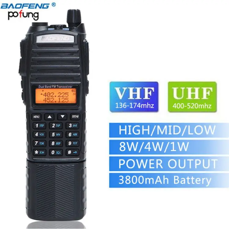 BaoFeng UV-82 Plus 10 км Высокая мощность 3800 мАч батарея Двухдиапазонная рация 10 км с разъемом постоянного тока портативное радио uv82