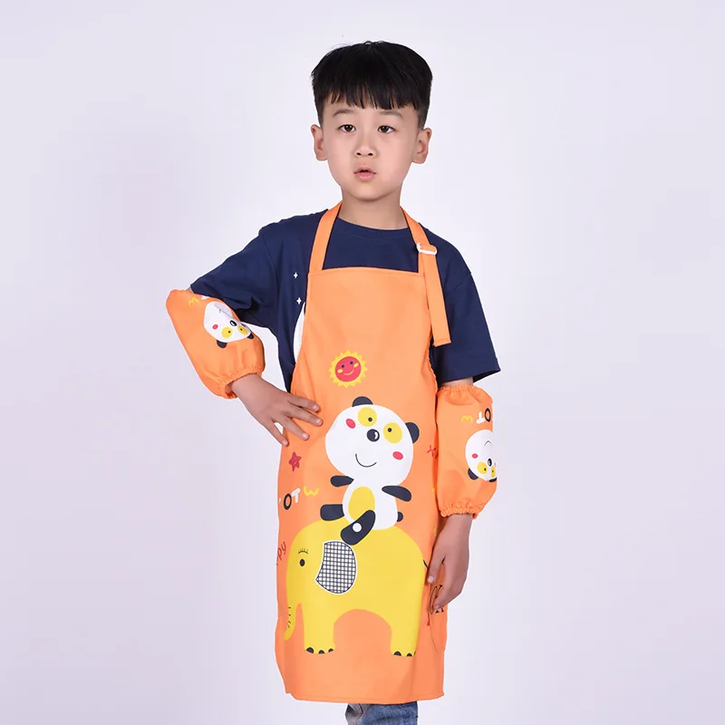 

Cute Cartoon Children's Apron Waterproof Antifouling Paint Clothes Boys Girls Baby Smock Clothes Child Sleeveless Wear Apron Set