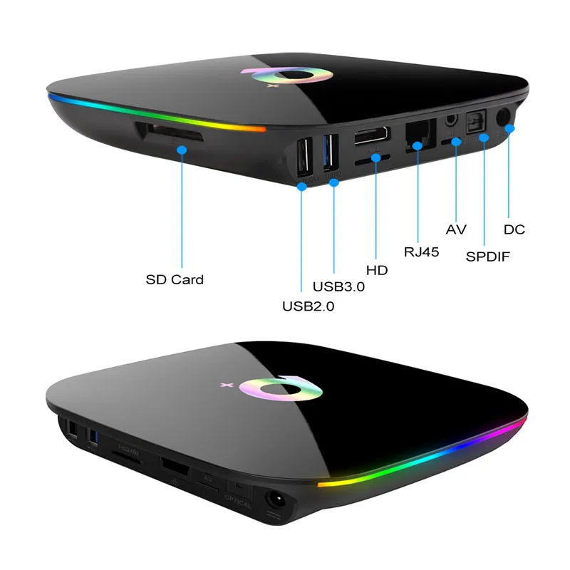 6K Android 9 0 ТВ коробка Q плюс 4 Гб Оперативная память 32GB/64GB Встроенная 2 ГГц Wi Fi Box IPTV Set