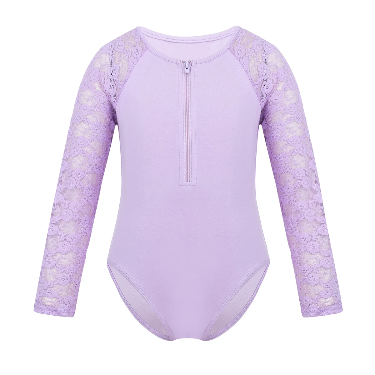 Lavender Детское кружевное платье с цветочным рисунком для маленьких девочек одежда с длинным рукавом с круглым вырезом и застежкой-молнией застежка спереди балетные и гимнастические комбинезон-трико; Одежда для танцев - Цвет: Lavender