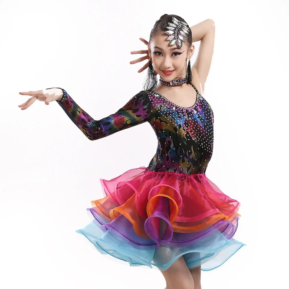 Новинка ограниченное количество платье для латинских танцев с блестками девочек