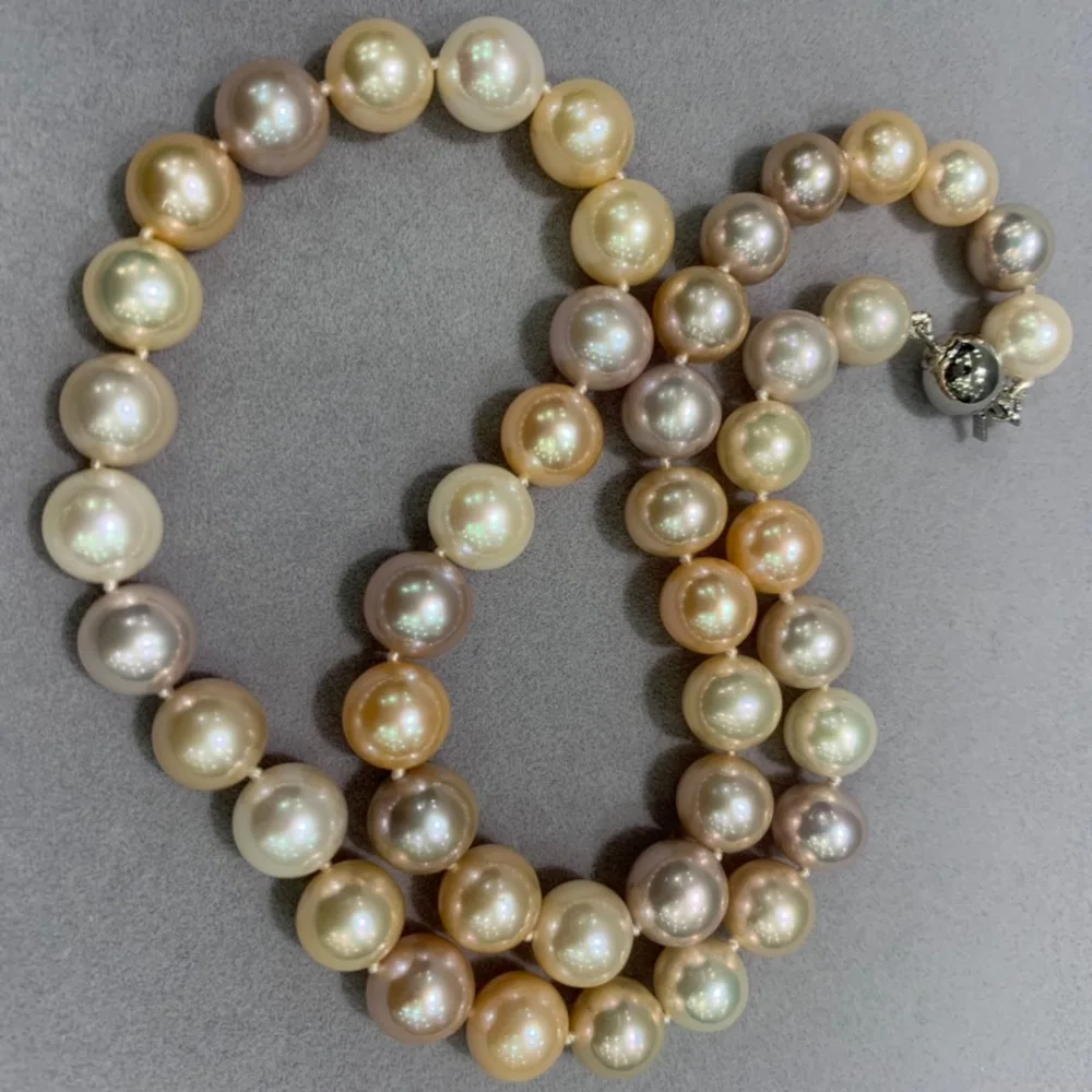 ????? クラシック 100% リアルナチュラル淡水パールチョーカーネックレス 45 センチ多色完璧なラウンドいくつかの欠陥 9-10 ミリメートルファッション女性ジュエリー