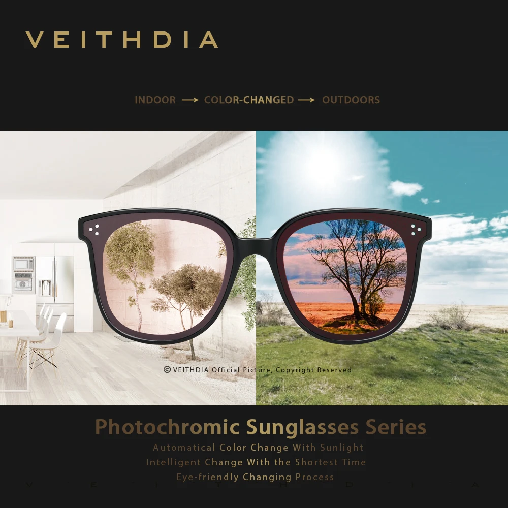 Женские солнцезащитные очки VEITHDIA винтажные фотохромные с поляризационными