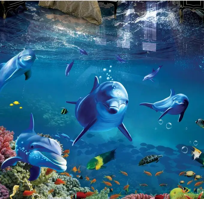 Настенные 3d обои на заказ настенные напольные наклейки дельфин фотобумага