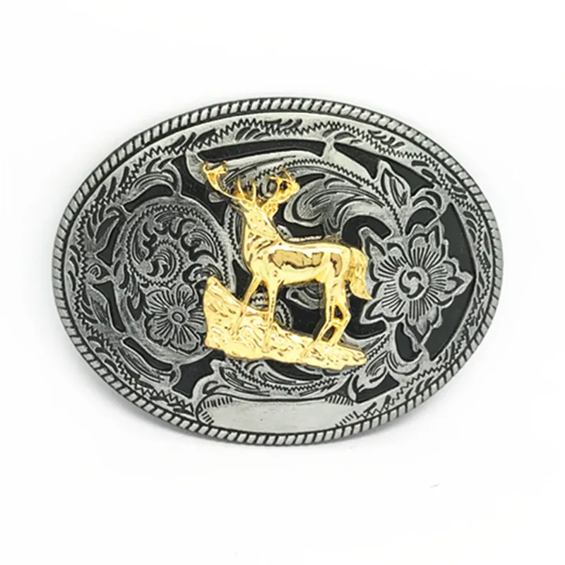 The cowboys of the west wild rice deer pattern wear-resisting zinc alloy belt buckle restoring ancient ways is suitable for the