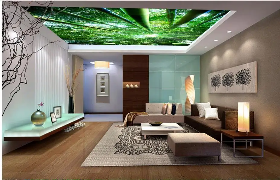 Нетканые обои зеленый бамбуковый потолочный светильник 3d росписи papel де parede