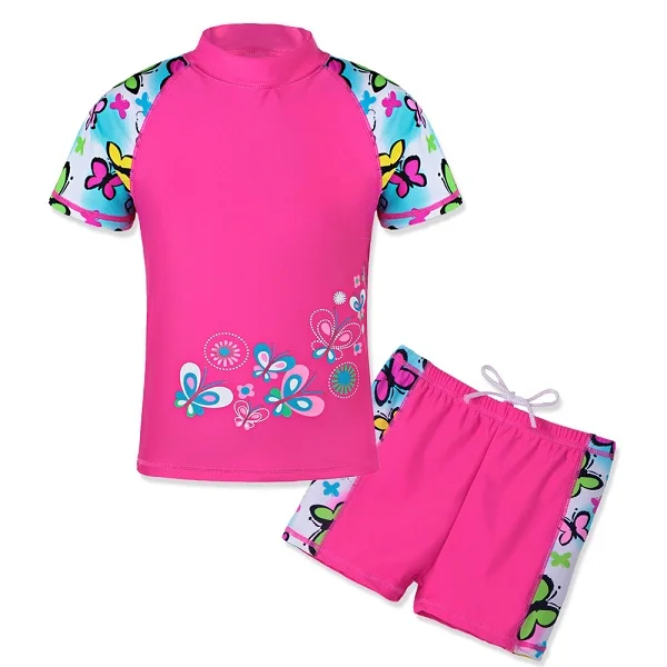 BAOHULU/костюмы из двух предметов купальный костюм для девочек, детская одежда с короткими/длинными рукавами праздничный купальный костюм, пляжная одежда, летняя одежда - Цвет: S240 ButterflyShort