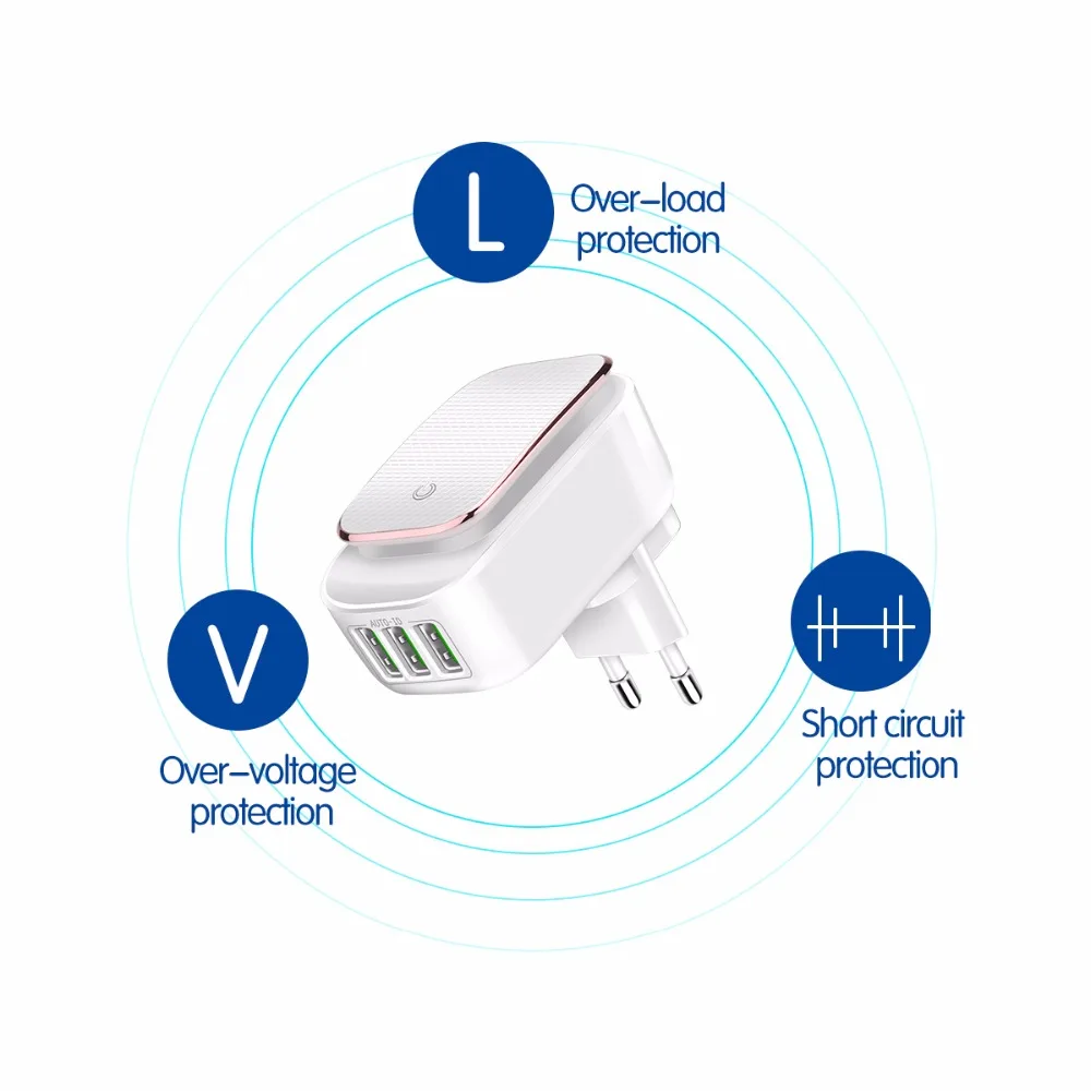 Powstro 3 USB 5 в 4 а зарядное устройство для телефона Универсальный светодиодный