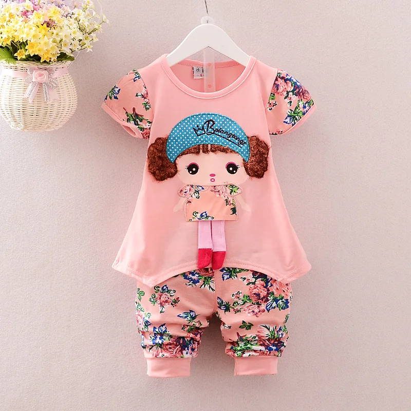 Лидер продаж летние комплекты одежды для девочек Детская футболка с короткими