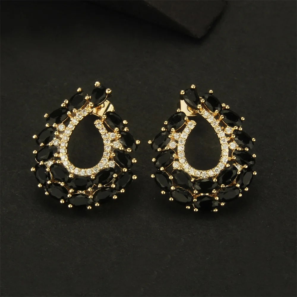 Модные серьги гвоздики золотистого цвета медные булавки кубический цирконий