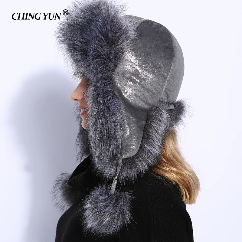 CHING YUN, новинка, женская зимняя шапка-бомбер, теплая шапка, женская теплая шапка, модные красные шикарные шапки, Женские аксессуары из искусственного меха лисы