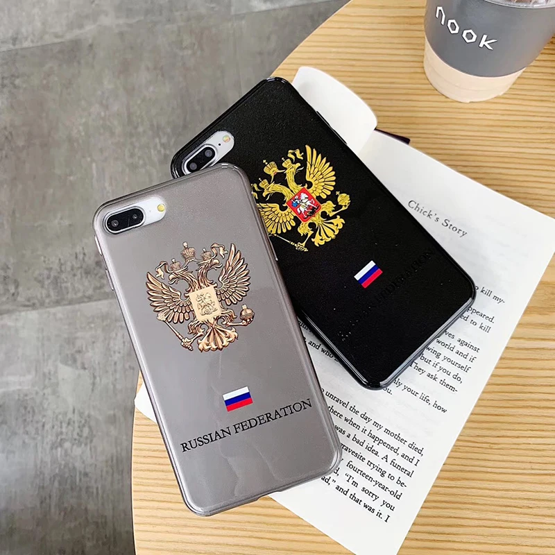 Популярный силиконовый чехол с национальной эмблемой Российской Федерации для iphone 11 XS XR Max Pro 6S 7 8 plus, роскошный блестящий 3D чехол для телефона