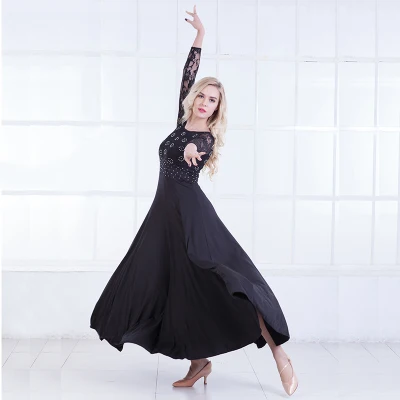 black Modern Dance Dress Long Sleeve Ballroom Dancing Will Pendulum dress Ballroom Dancing Waltz dress - Цвет: black