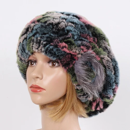 colorful 1 Новинка, настоящий мех кролика, шапочки, женская вязаная шапка, натуральный настоящий мех кролика, берет, шапки для девушек, зимние теплые шапки из натурального меха - Цвет: colorful 1