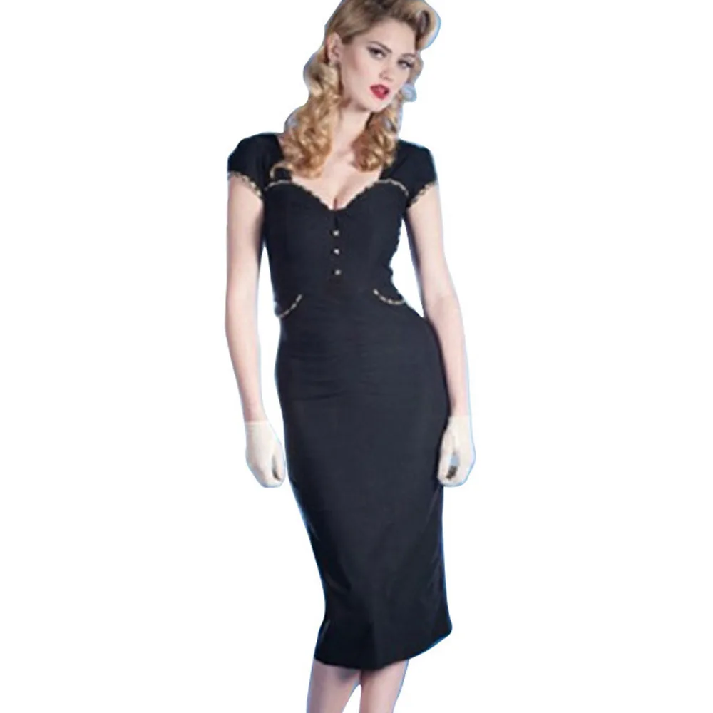 Женское платье-карандаш средней длины с V-образным вырезом и коротким рукавом |