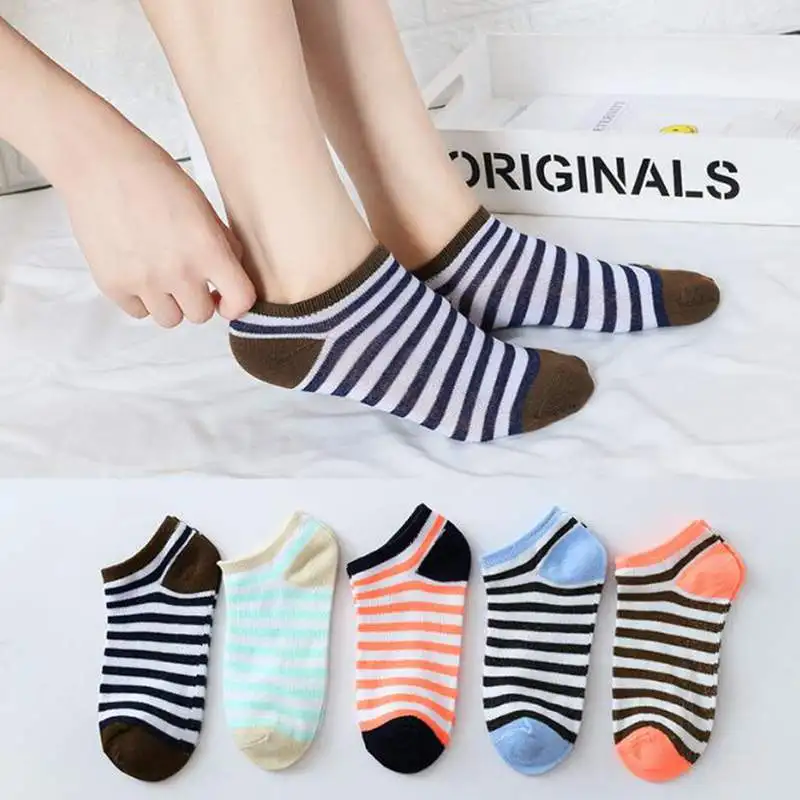 color 1 striped 5 пар/партия, милые женские Носки с рисунком, хлопковые носки с принтом кота, лисы, кролика, животных, летние забавные женские короткие носки - Цвет: color 1 striped