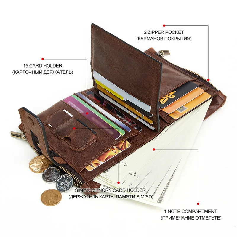 Черный Ангел RFID защита Натуральная кожа мужские кошельки коровья вертикальный