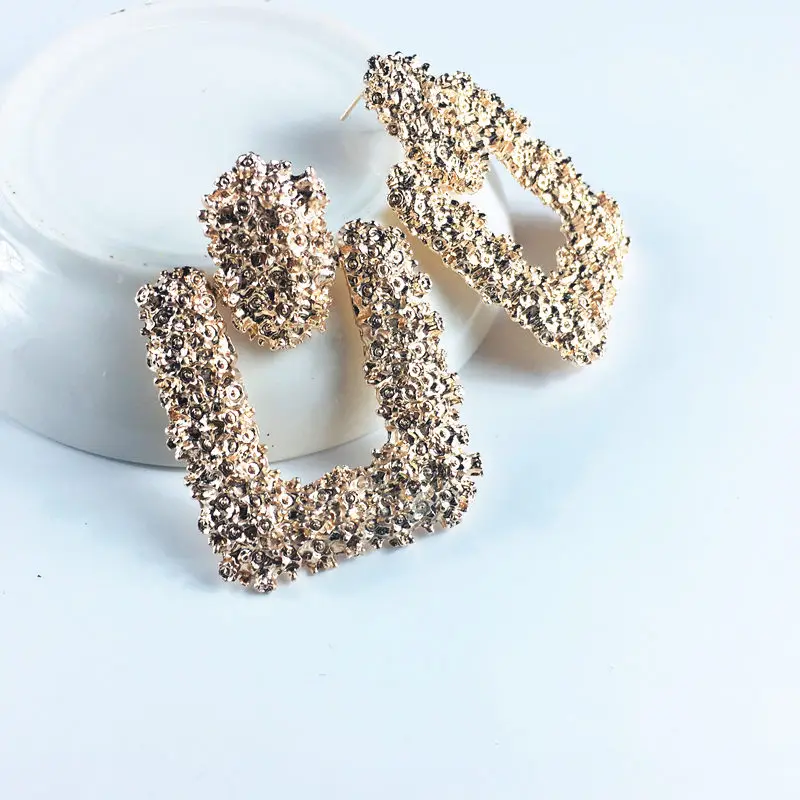 UfavoirtVintage серьги для женщин золотого цвета геометрические массивные серьги текстура металлические серьги в форме капли Висячие модные ювелирные изделия - Окраска металла: rose gold