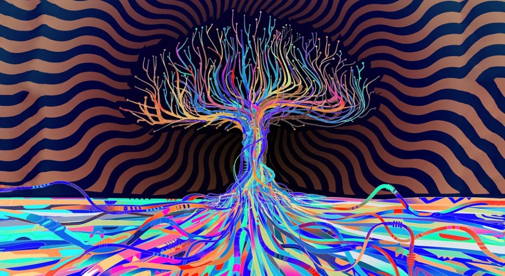 Psychedelic пористая картина естественного цвета фантазия Художественная ткань