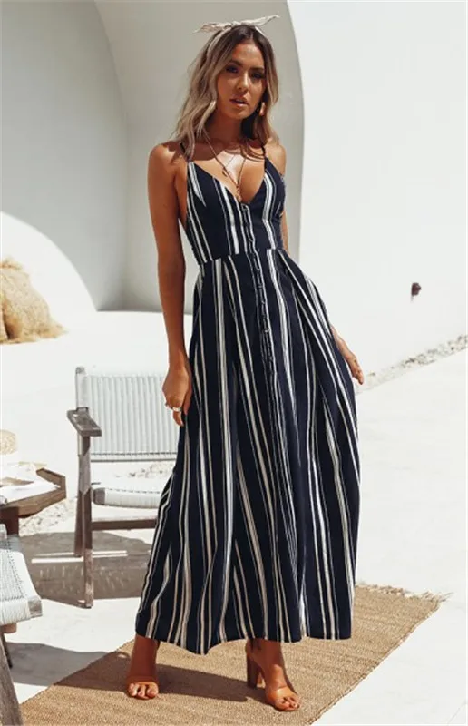 Для женщин Лето Boho Strappy V шеи Повседневное длинные Макси платья Вечеринка пляжное