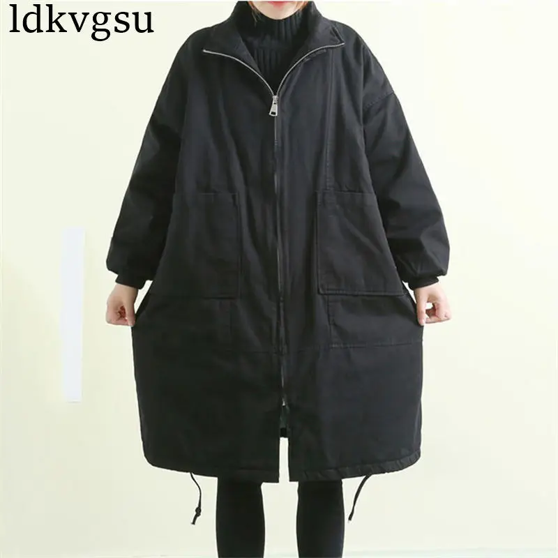 Black X201 Модные осенние зимние женские куртки, повседневная одежда размера плюс, женские утепленные зимние парки, длинная куртка-ветровка x201 - Цвет: Black X201