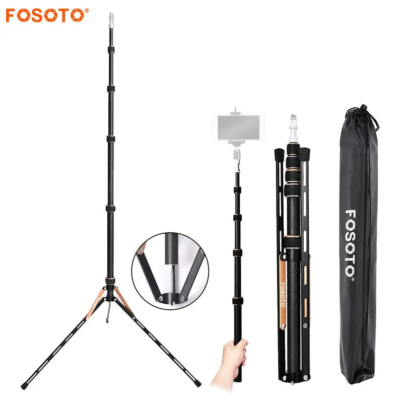 Fosoto FT-220 Carbon Fiber Led Light Tripod Stand& 2 screws Head For Photo Studio Photographic Lighting Flash Umbrella Reflector