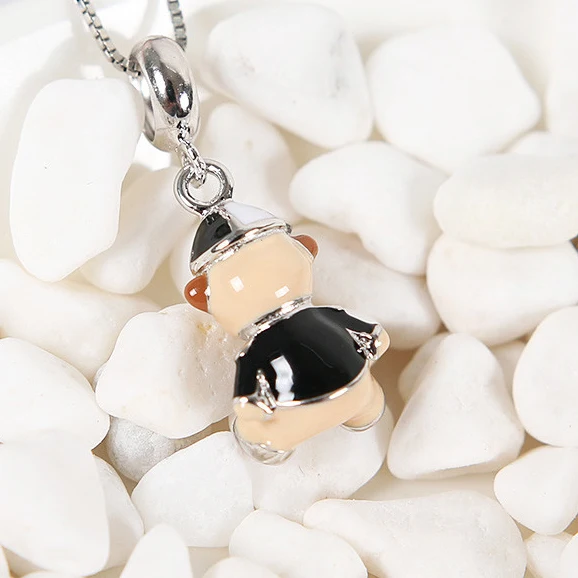 Новый 925 стерлингового серебра эмалью с изображением милого медведя подвеска