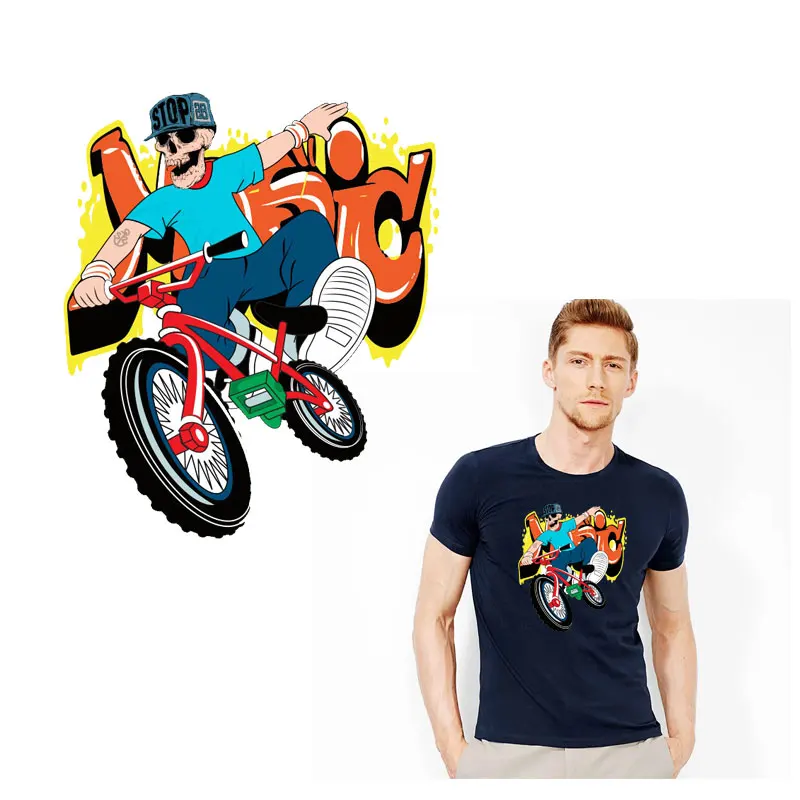 

Motorcycle Iron on Patches Thermo Transfer for Clothes DIY Backpack Tops Biker Stripes Clothes Stickers Decor T-shirt Print Punk