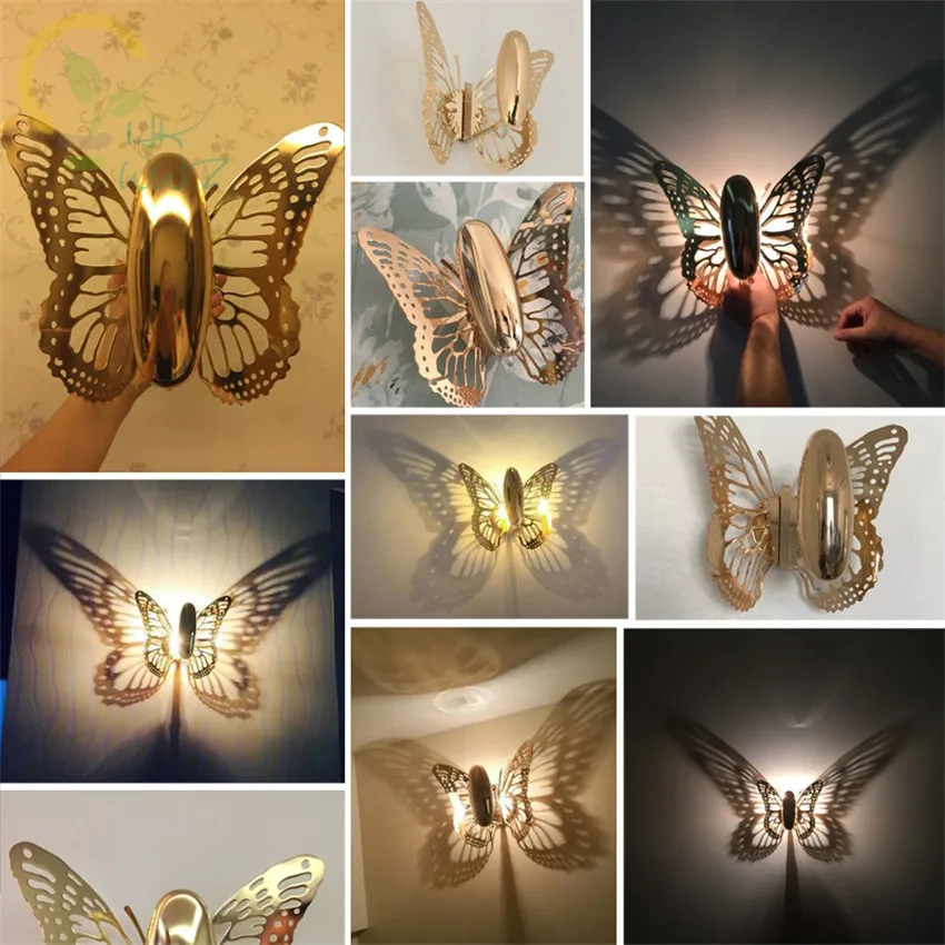Новинка креативная светодиодная настенная лампа E14 с абажуром в виде бабочки