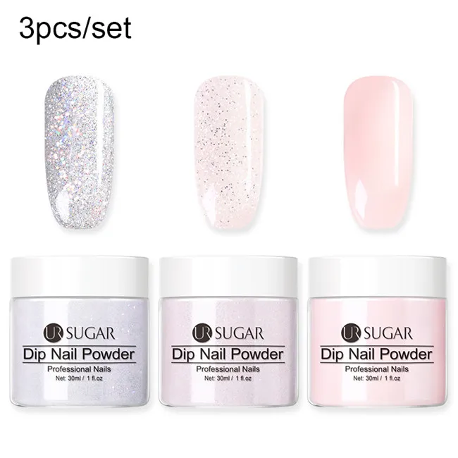 3pcs set 2 Ur Sugar дизайн ногтей погружение ногтей порошок система Комплект градиентный Французский ногтей натуральный сухой голографический блеск эффект без лампы лак гель - Цвет: 3pcs set 2