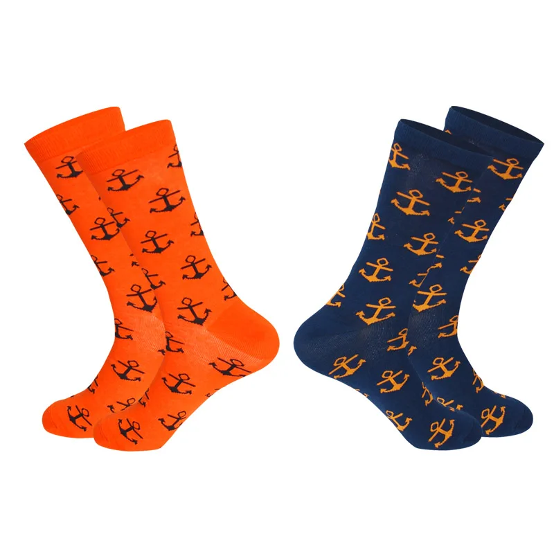 Hot Selling Spring Men Combed Cotton Socks With Striped Many-Sided Figure Art Jacquard Hit Color Long Dot Happy 2Pairs | Мужская одежда
