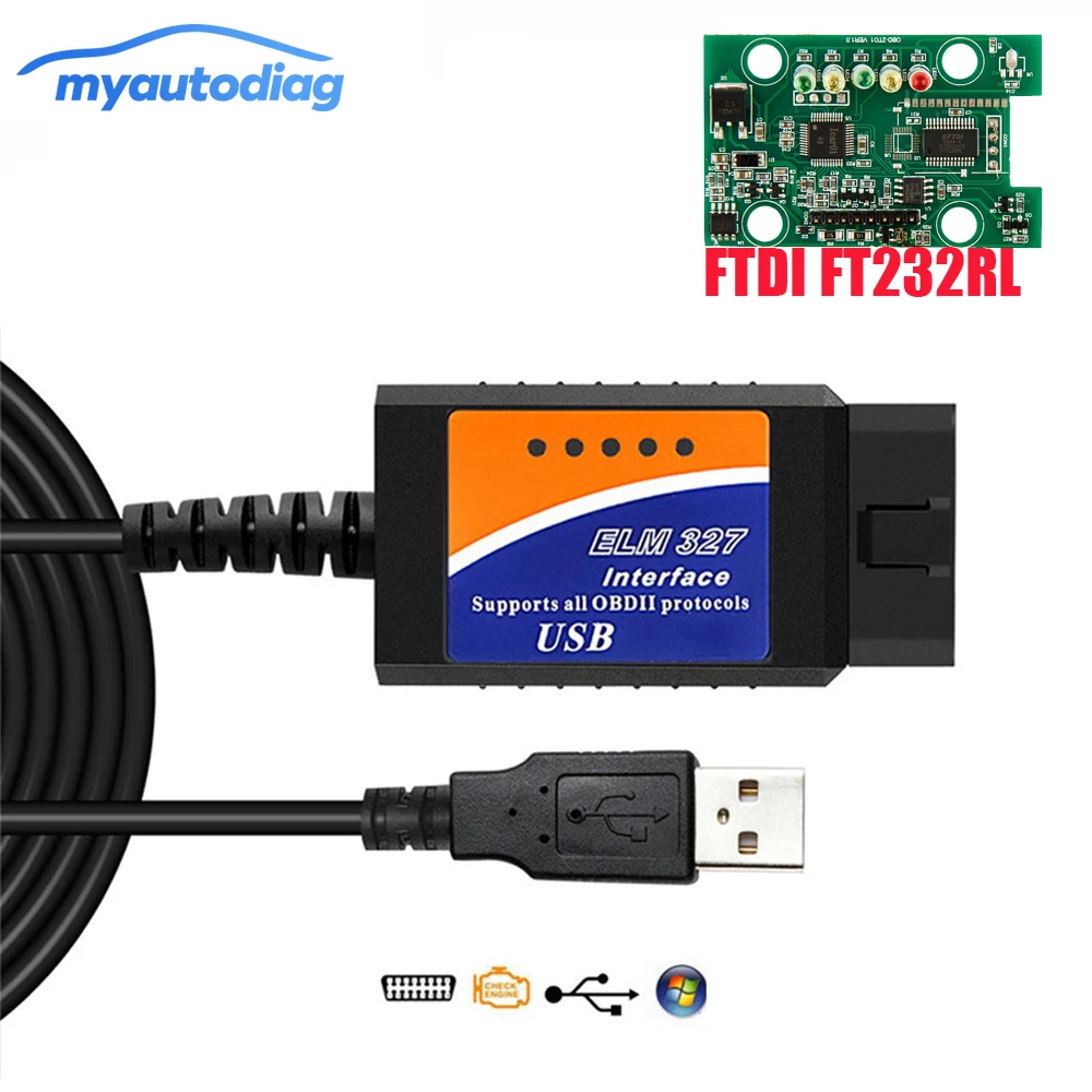 ELM327 USB OBD2 FTDI FT232RL чип OBD II Автомобильный сканер для ПК EML 327 V1.5 ODB2 интерфейс