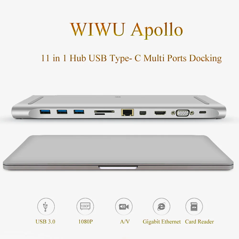 Многофункциональная док станция 11 в 1 WIWU USB Type C для MacBook алюминиевая Универсальная