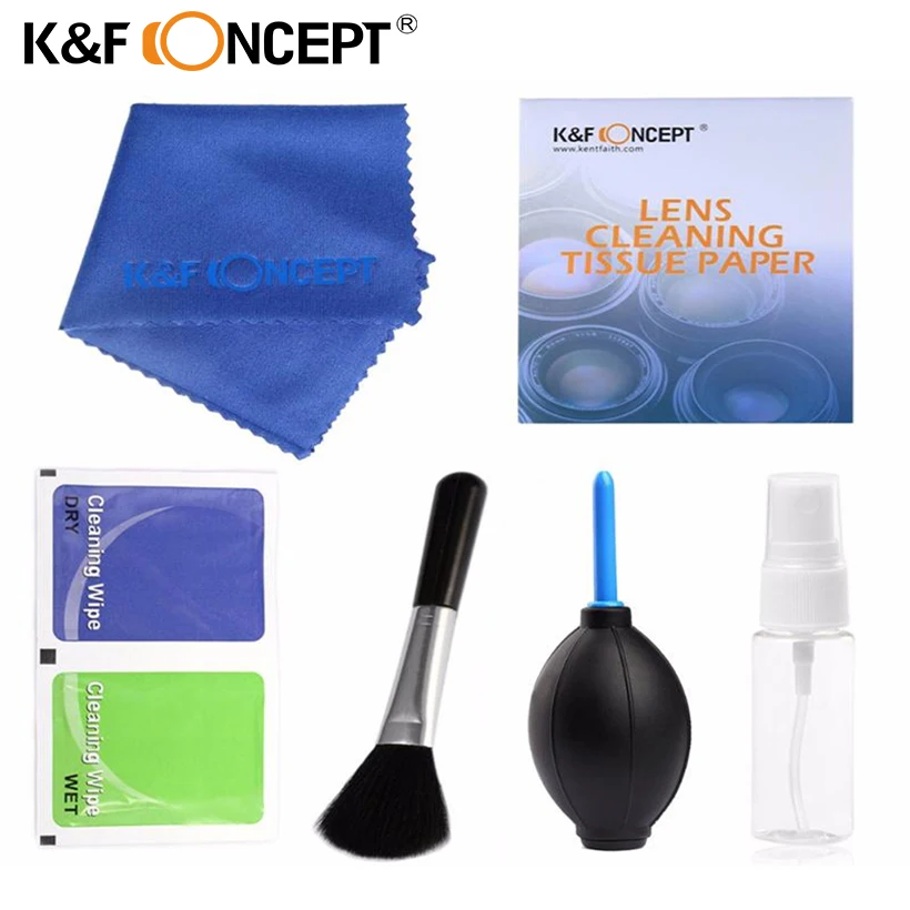 K& F концепция 7 в 1 фильтр для объектива камеры Набор для очистки(чистящая ручка+ воздуходувка+ щетка+ ткань+ сухие салфетки+ спрей-бутылка) для DSLR камеры